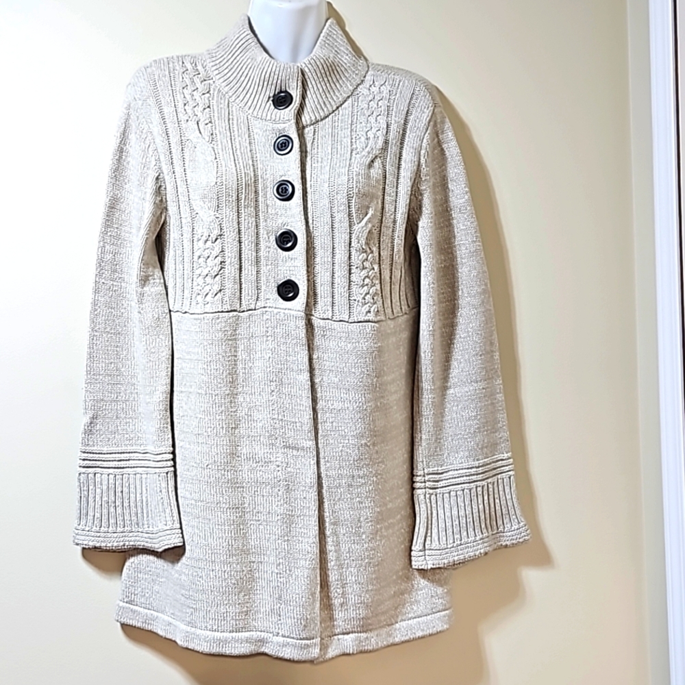 Style & Co. Thigh Length Button-up Up Sweater Jacket